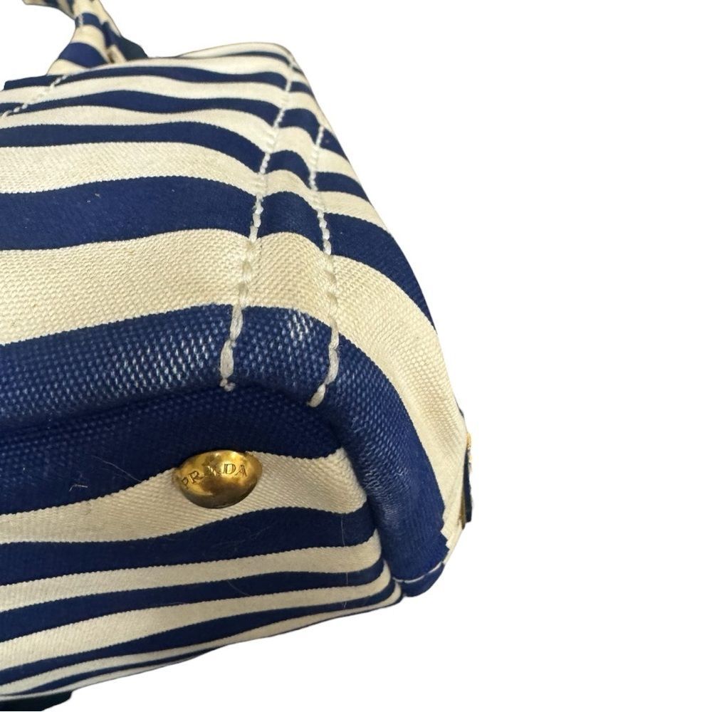Prada Striped Blue & White Printed Canvas Large Canapa Tote Bag Auth - Picture 9 of 15